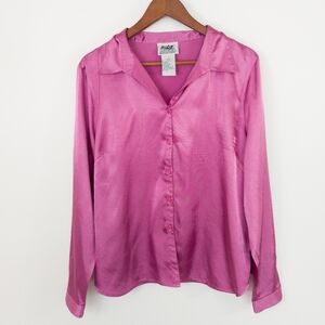 Vintage Northern Reflections Satin Button Down Blouse Pink Size XL